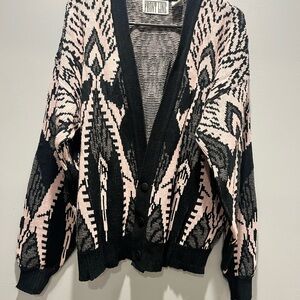 Women's Black/Rose Front Line 100%Acrylic Cardigan,Size‎ L